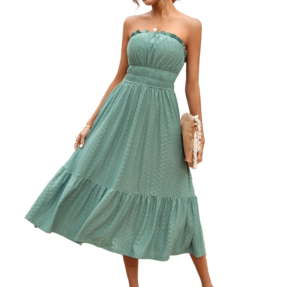 Women's Summer Solid Color Sleeveless Off Shoulder A-line Dress