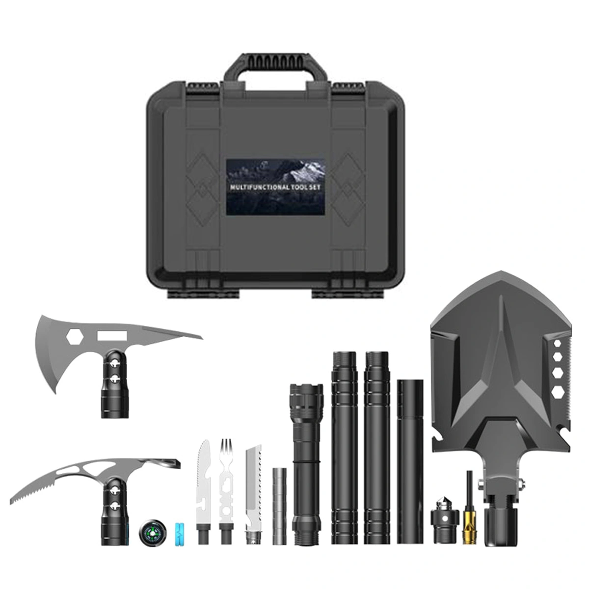 Military Folding Shovel Flashlight Axe Multitool Compact Backpacking Tools