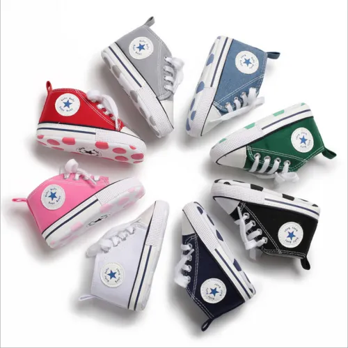 Newborn Baby Canvas Sneakers, Boys/Girls Casual Lace up Anti-Slip Shoes