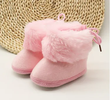 Infant Baby Snow Boots, Lace Up Anti-Slip Sole Solid Color Crib Shoes