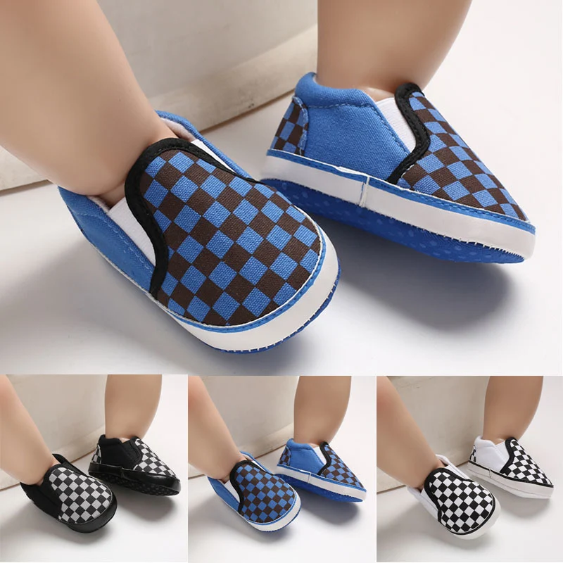 Baby Crib Pram Shoes Prewalker Soft Sole Slippers Trainers Plaids Shoes