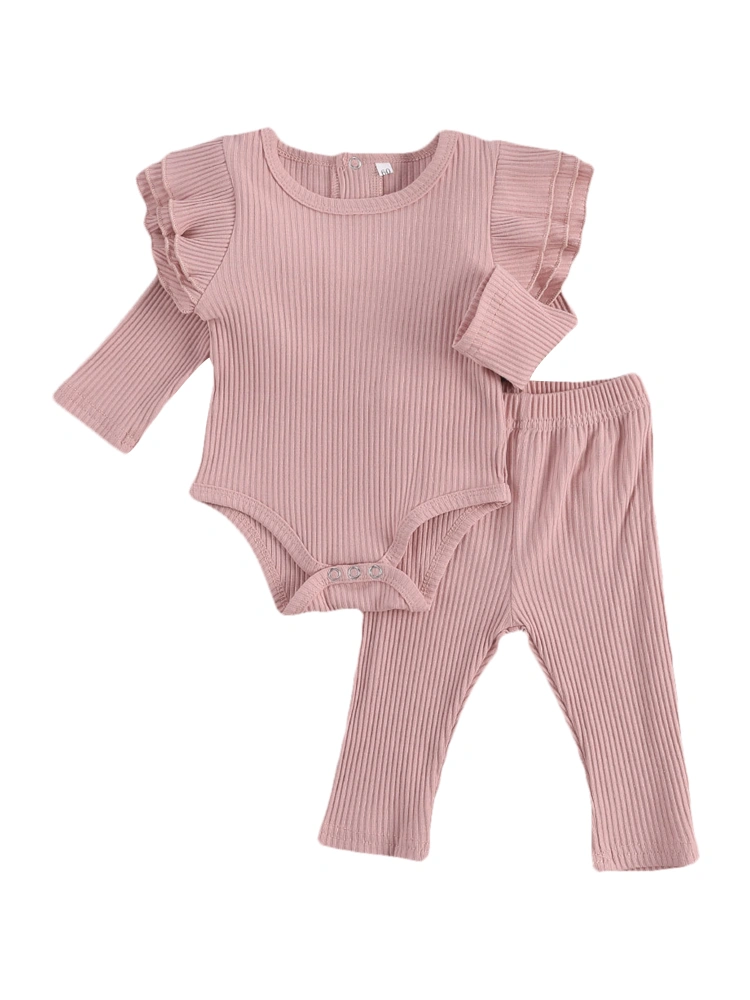 Baby's Romper Suit, Long Sleeve Falbala Round Neck Elastic Head Long Pants