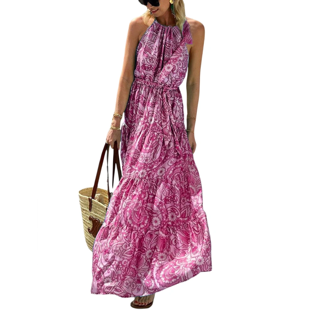 Women’s Boho Summer Dress, Sleeveless Halter Tiered Long Beach Dress