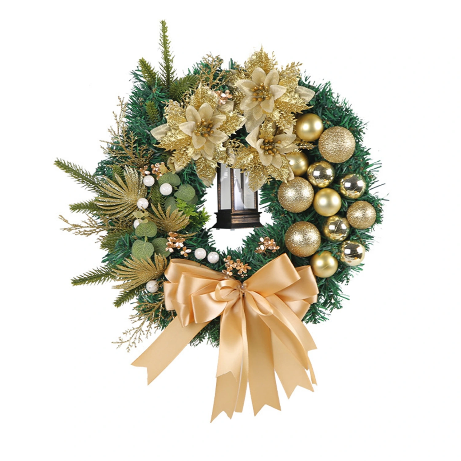 Christmas Balls Wreath Hanging Garland with Lights for Front Door 