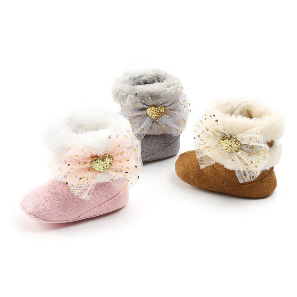 Infant Baby Girl's Snow Boots, Ankle Booties with Cute Tulle Bowknot