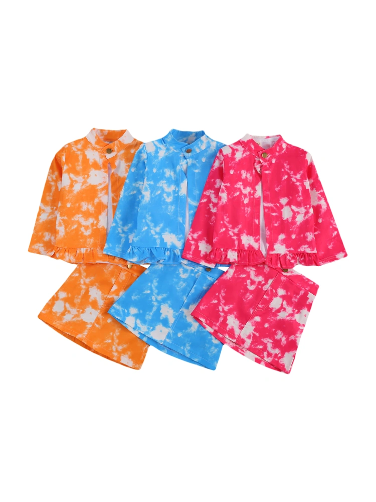 Children's Three Piece Set Tie Dyed Long Sleeve Coat Kid T-Shirt Skirt