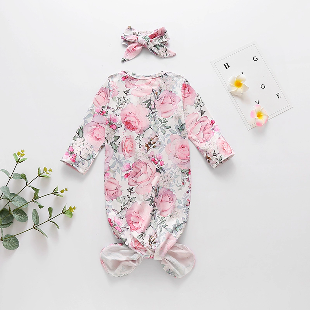 Baby Girls Sleepwear Nightgown Floral Print Sleeping Bag+Headband Set