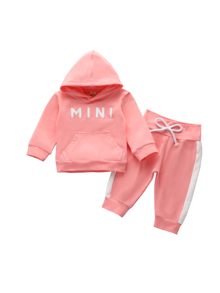 Baby Girls Clothes Set Hooded Kangaroo Pocket Long Sleeve Pullover + Trousers