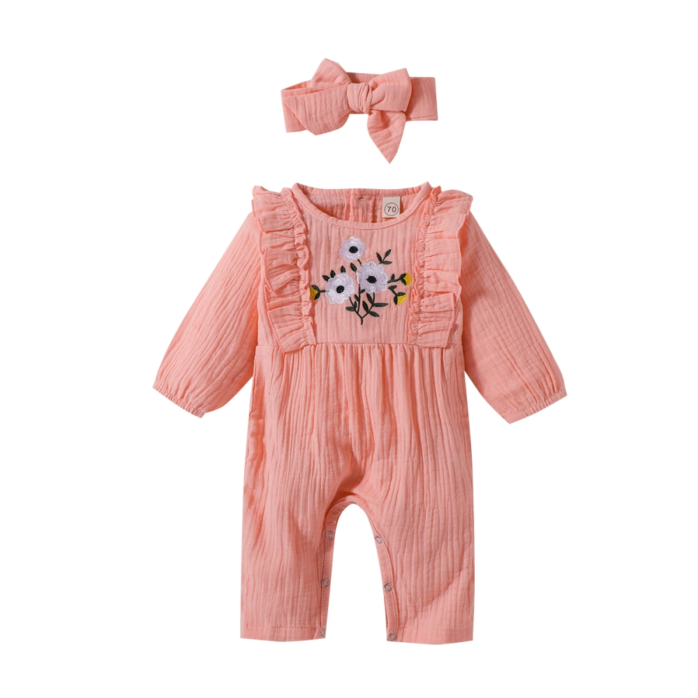 Baby's Playsuit Set, Long Sleeve Round Neck Long Trousers Falbala Edge Decor