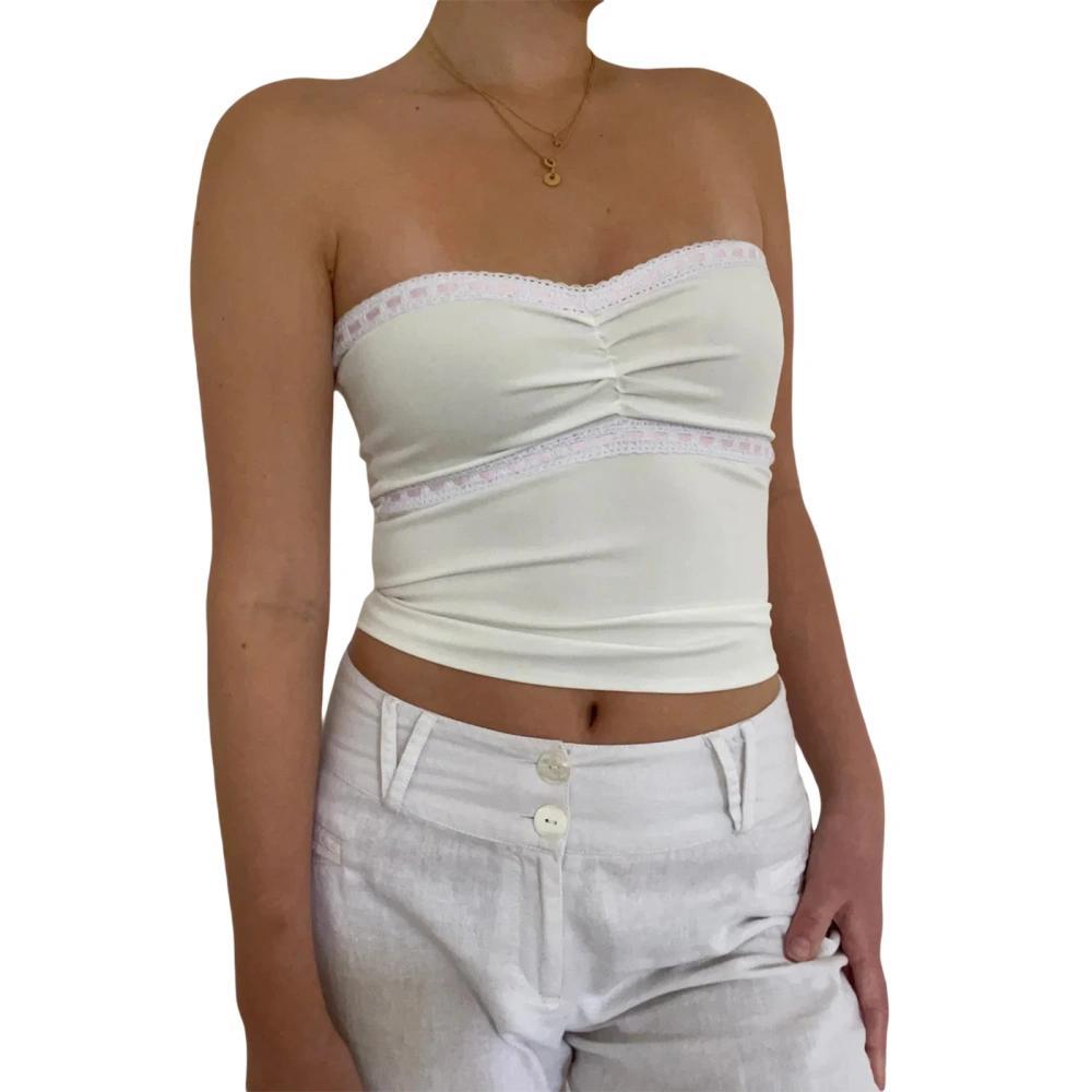 Women Elastic Basic Ruched Bandeau Summer Off-shoulder Crop Tops