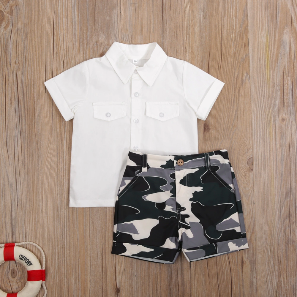 Baby Boys Summer Clothes Set Short Sleeve Lapel Button Shirt+Camouflage Shorts