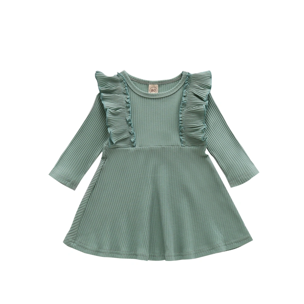 Children Autumn Outfits, Solid-Color O-Neck Long-Sleeves Dress