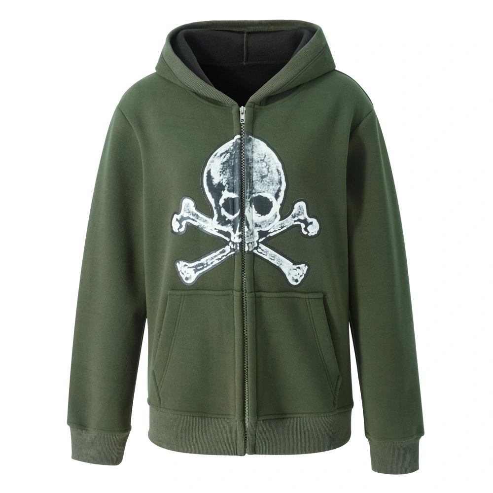 Women's Skull Embroidery Hoodies, Long Sleeve Loose Zip Up Sweatshirts