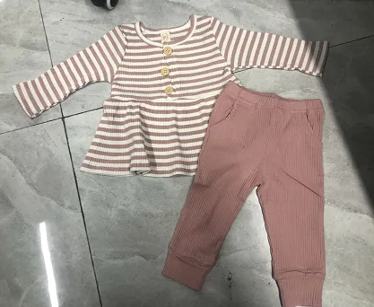 Girls 2 Pieces Outfits, Long Sleeve Stripe Dress Tops + Long Pants