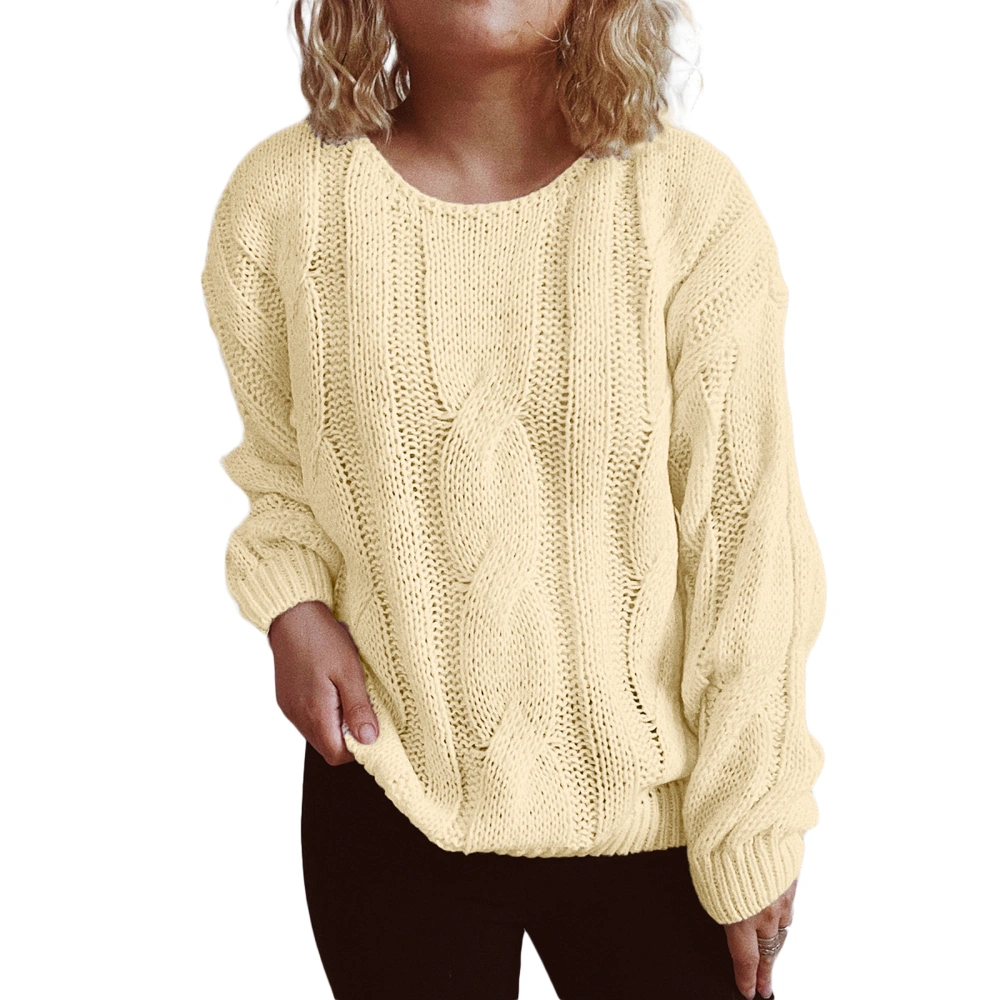 Women Sweaters, Long Sleeve Solid Color Cable Knit Jumper Tops