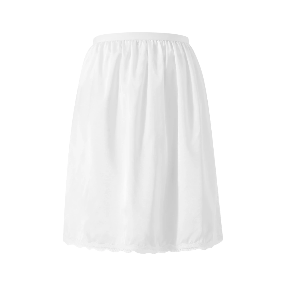 Women's Half Slips, Elastic Waist Satin Underskirt Lace Trim Skirt