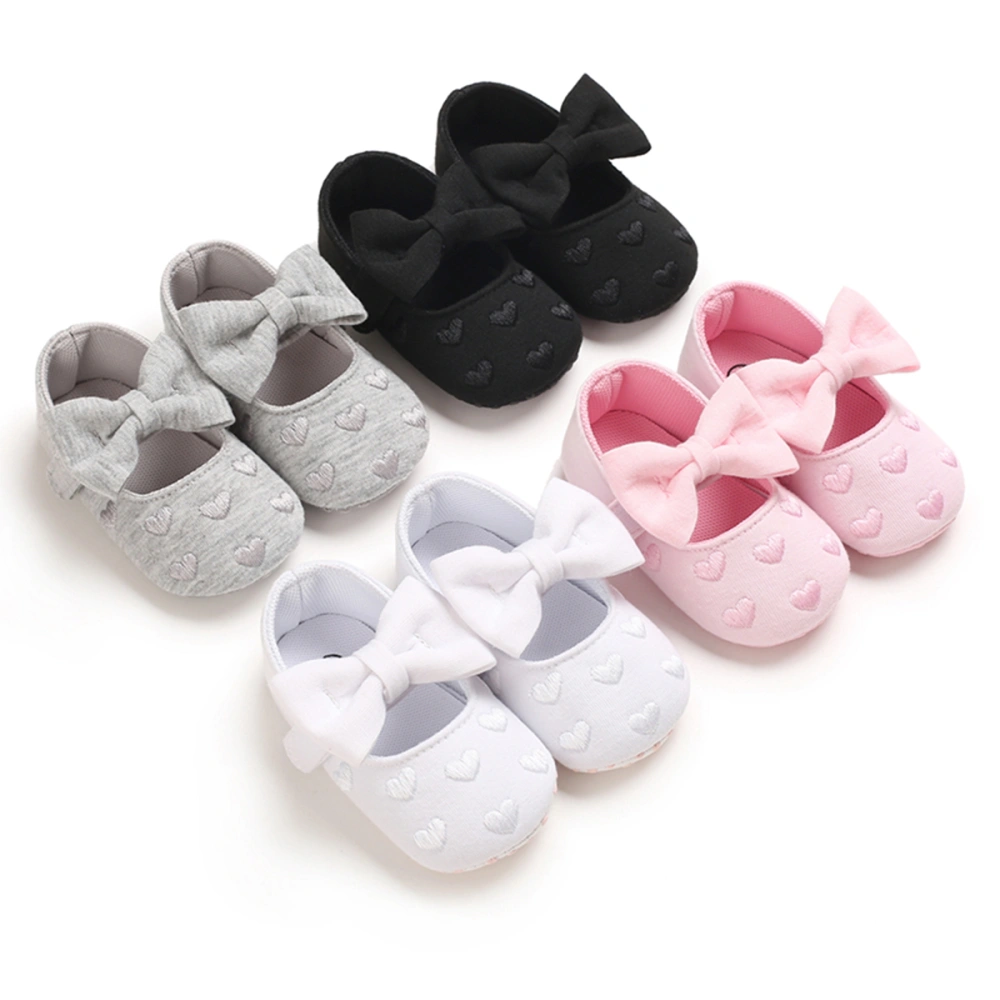 Infant Baby Girls Crib Shoes, Anti-Slip Soft Sole Heart Print Bowknot Flat Shoes