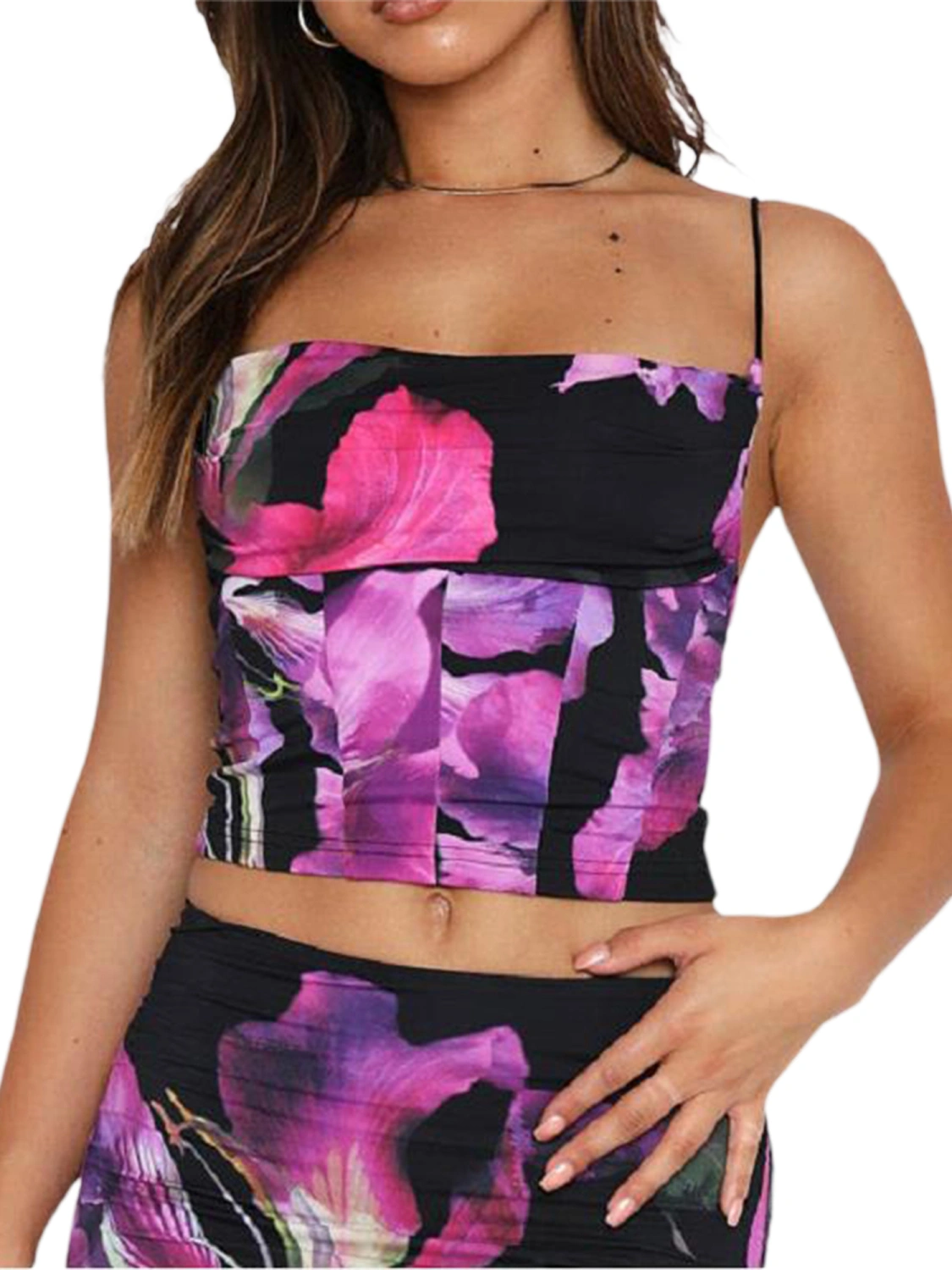 Women Camisole, Spaghetti Straps Solid/Flower Print Slim Summer Tops