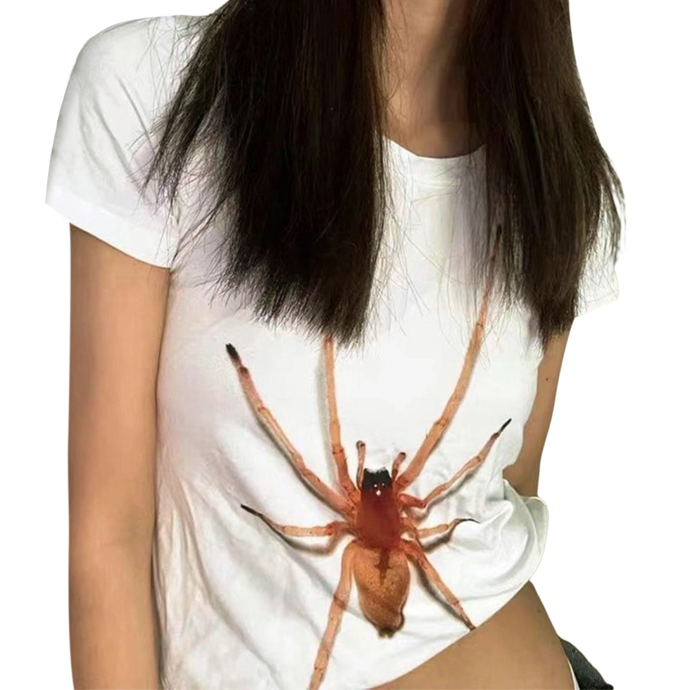 Women Short Sleeve T-shirts Spider Print Summer Casual Loose Shirt