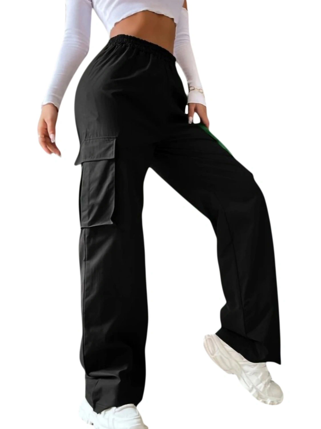 Women Casual Pants, Plain Color Loose High Rise Straight-Leg Bottoms