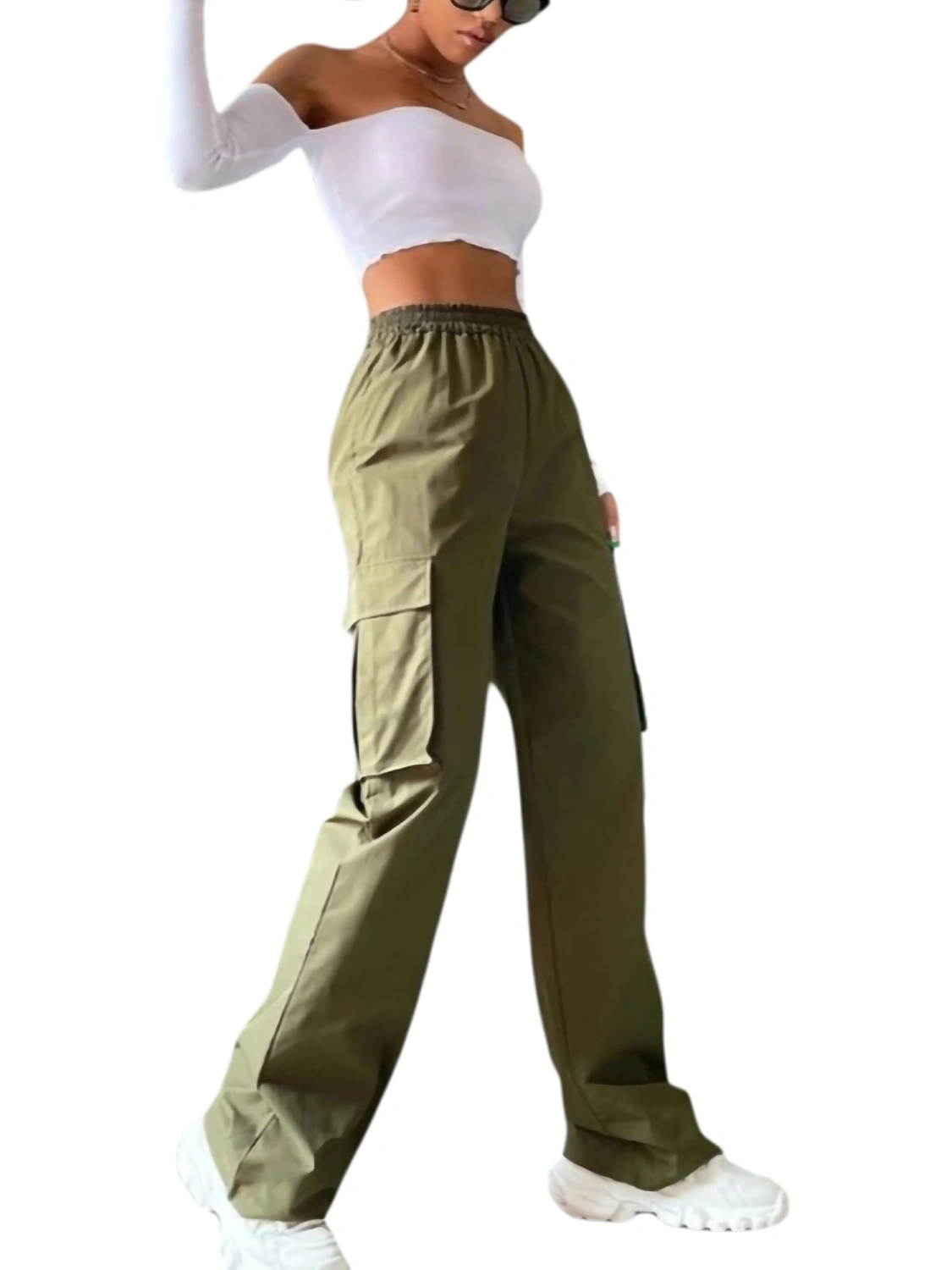 Women Casual Pants, Plain Color Loose High Rise Straight-Leg Bottoms