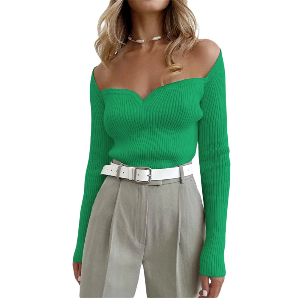 Women Autumn Solid Off Shoulder Long Sleeve Square Neck Tops