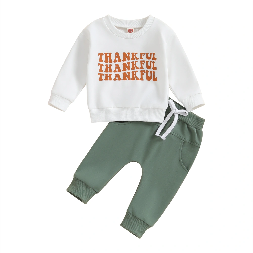 Boy 2 Piece Outfits Thanksgiving Letter Print Sweatshirt and Pants