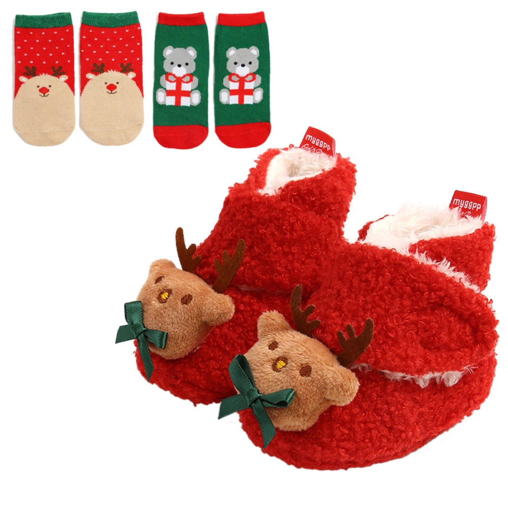 Baby Winter Warm Christmas Fleece Booties and Socks 3 Piece set