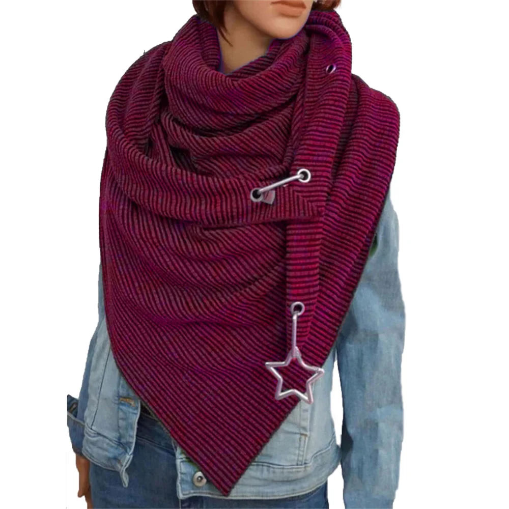 Unisex Scarf Thicken Muffler Adjustable Shawl Knitting Stripe Bib