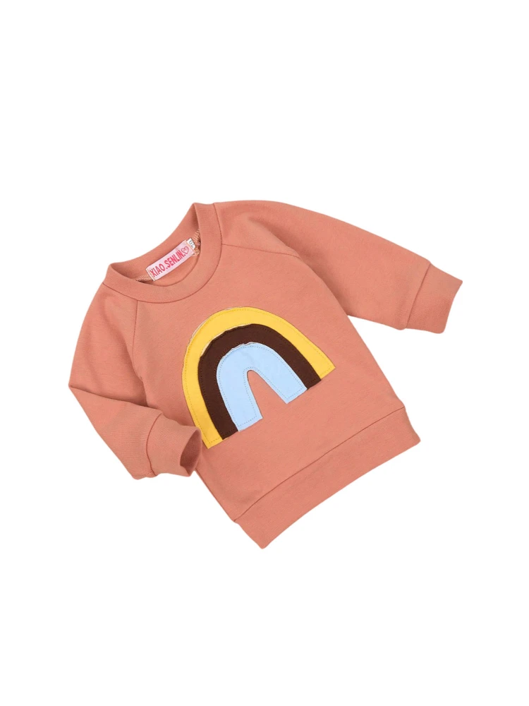 Infant Long Sleeve Top, Round Collar Rainbow Printed Patterns Pullover