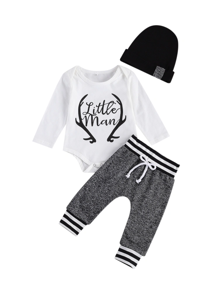 Baby Antlers/Arrow Print Long Sleeve Jumpsuit+Drawstring Trousers+Hat