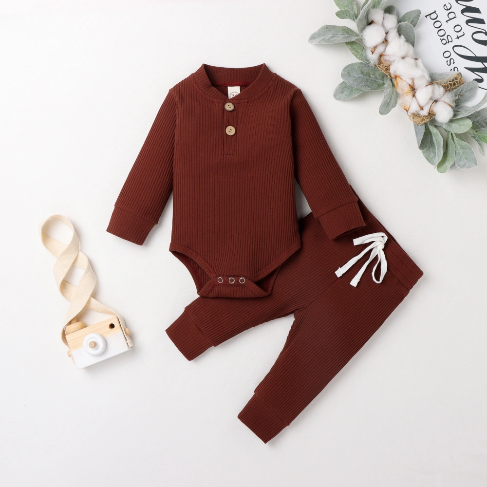 Baby Knitting Round Collar Romper Buttons Top Lace-up Jogger Trousers