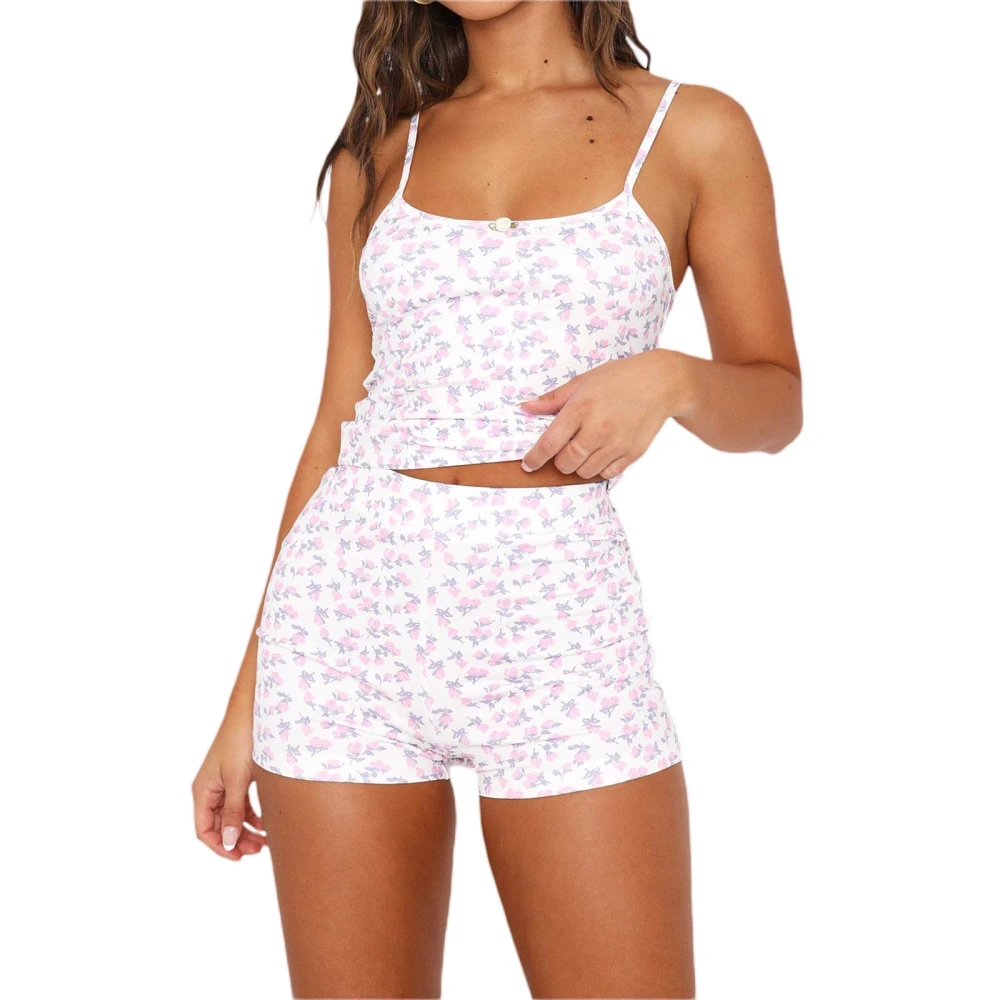 Women's 2 Piece Summer Outfits, Floral Crop Cami Tops + Shorts Set