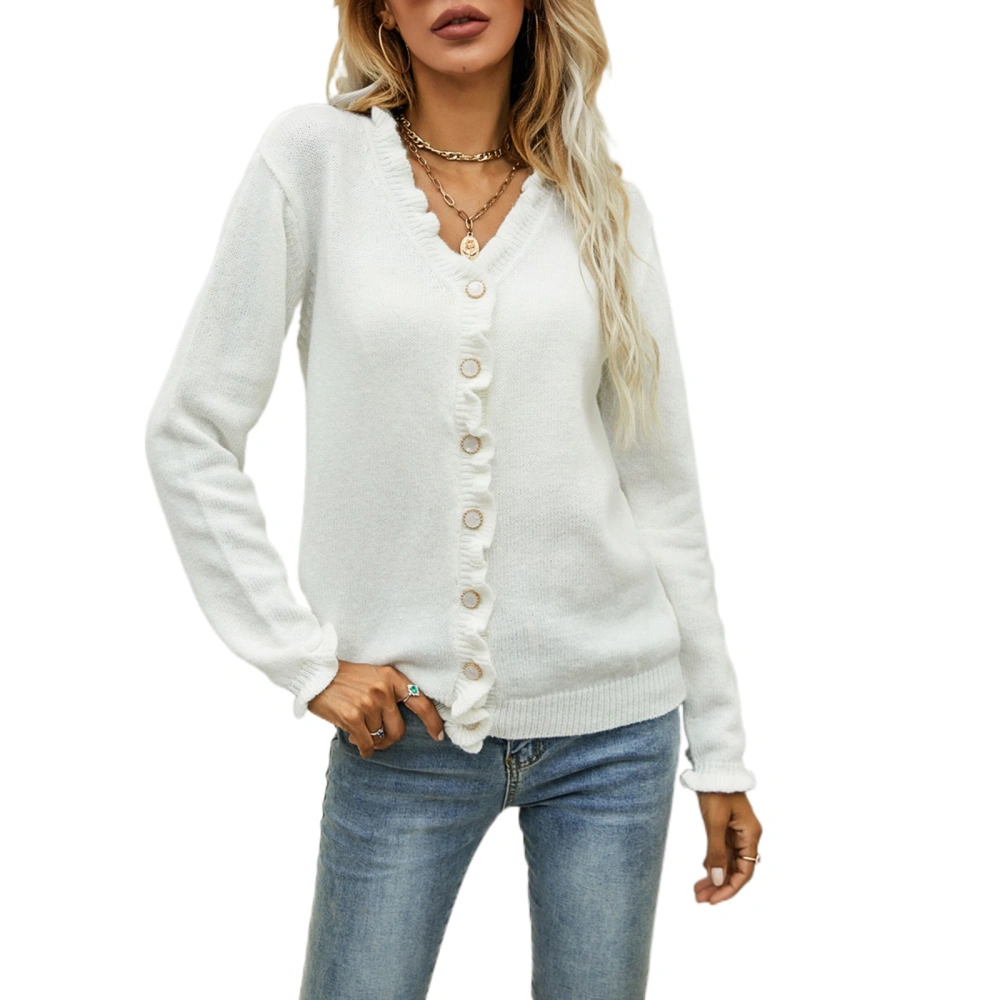 Women Crochet Cardigan, Solid Color Button-down Flouncy Sweater