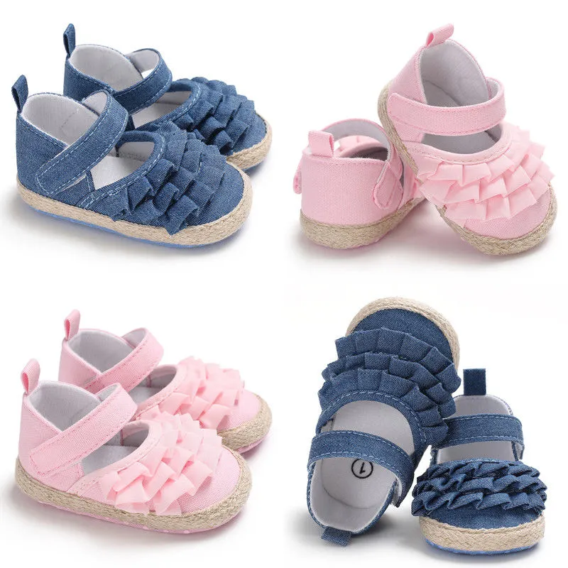 Baby Girl Bow Anti-slip Crib Shoes Floral Ruffles Bowknot Shoes Cute Sneaker