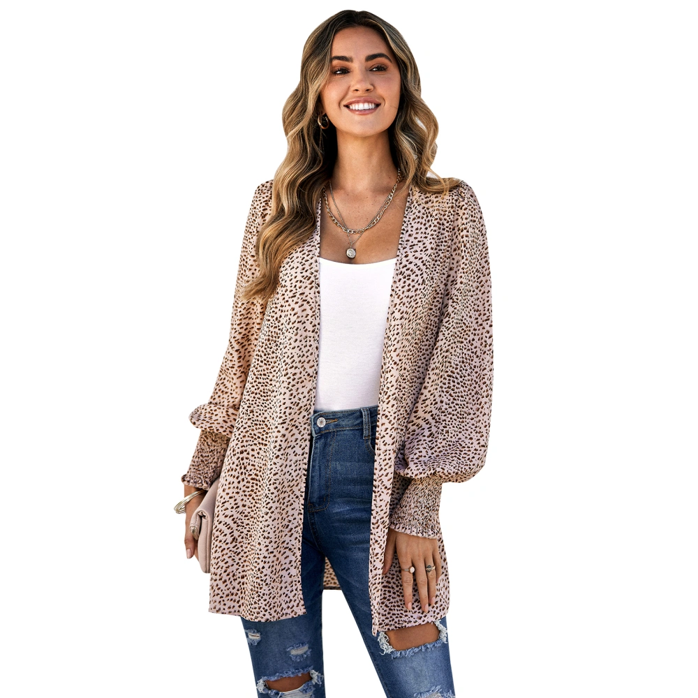 Women Cardigan Shirt Leopard Lantern Long Sleeve Open Front Blouses