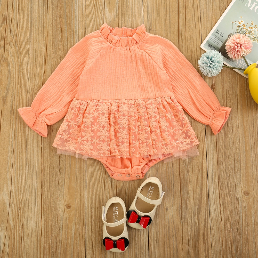 Toddler Girls Crotch Buttons Romper Fall Lace Flouncing Mesh Dress