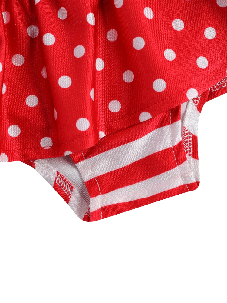 Girl’s Polka Dot Bow One-Shoulder Top and Skirt Swim Shorts Swimsuit Set