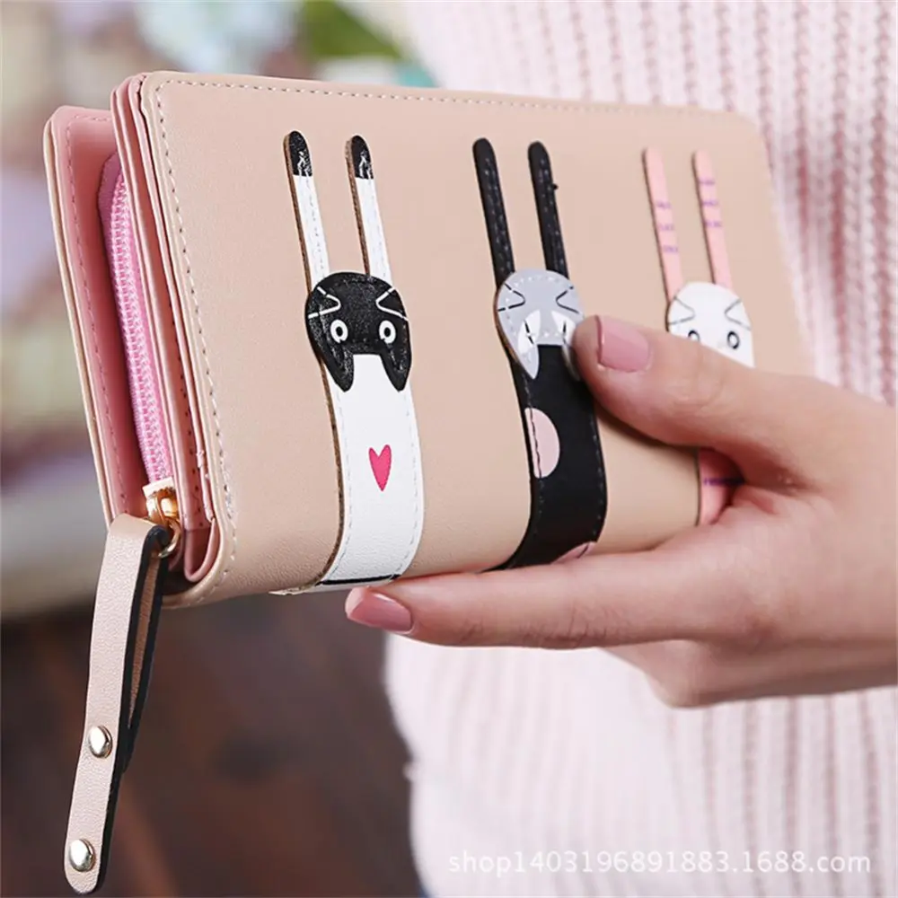 Ladies Purse Zipper Closure Cartoon Cat Printed Large Capacity Wallet