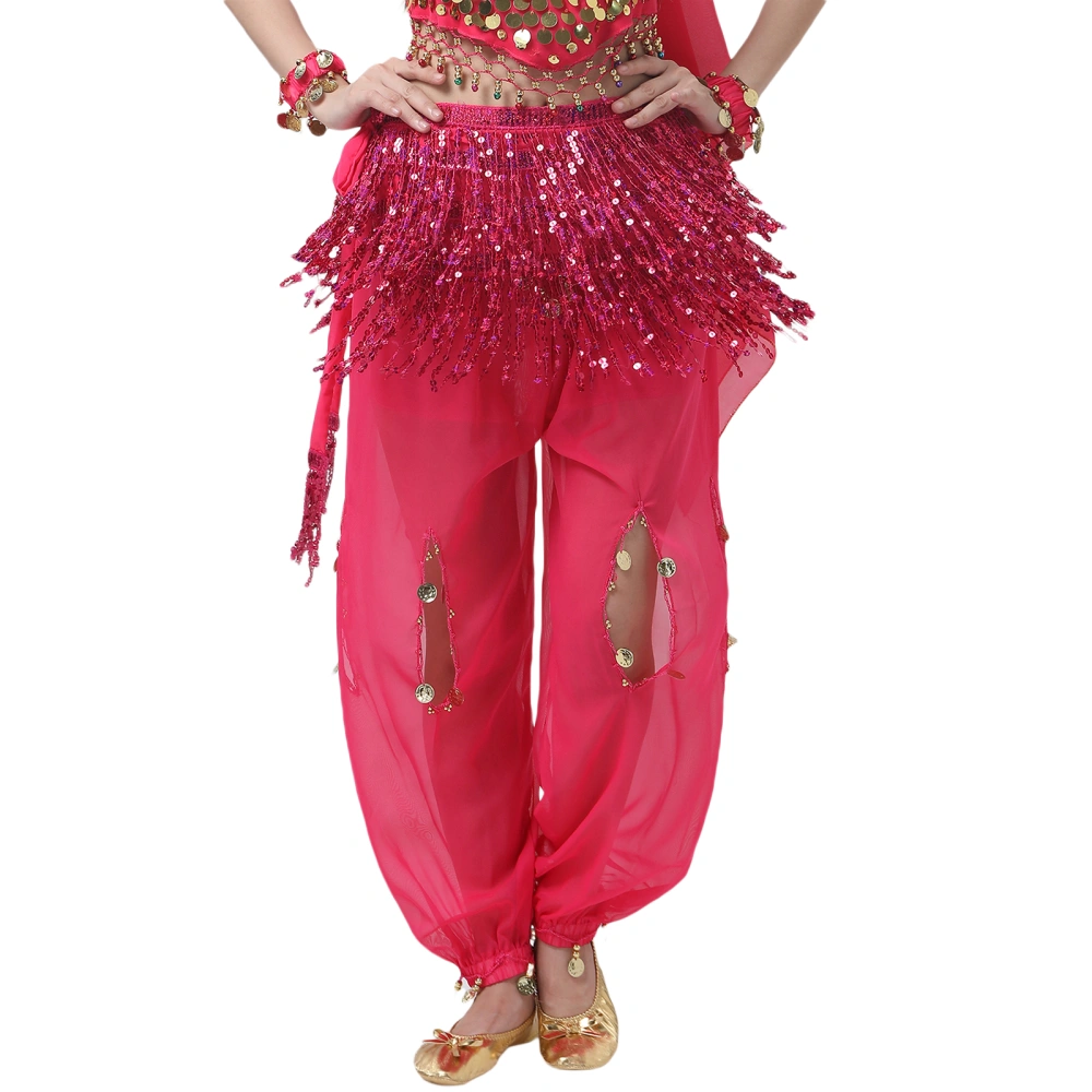 Belly Dance Hip Skirt Tassel Scarf Sequin Wrap Rave Costume for Women