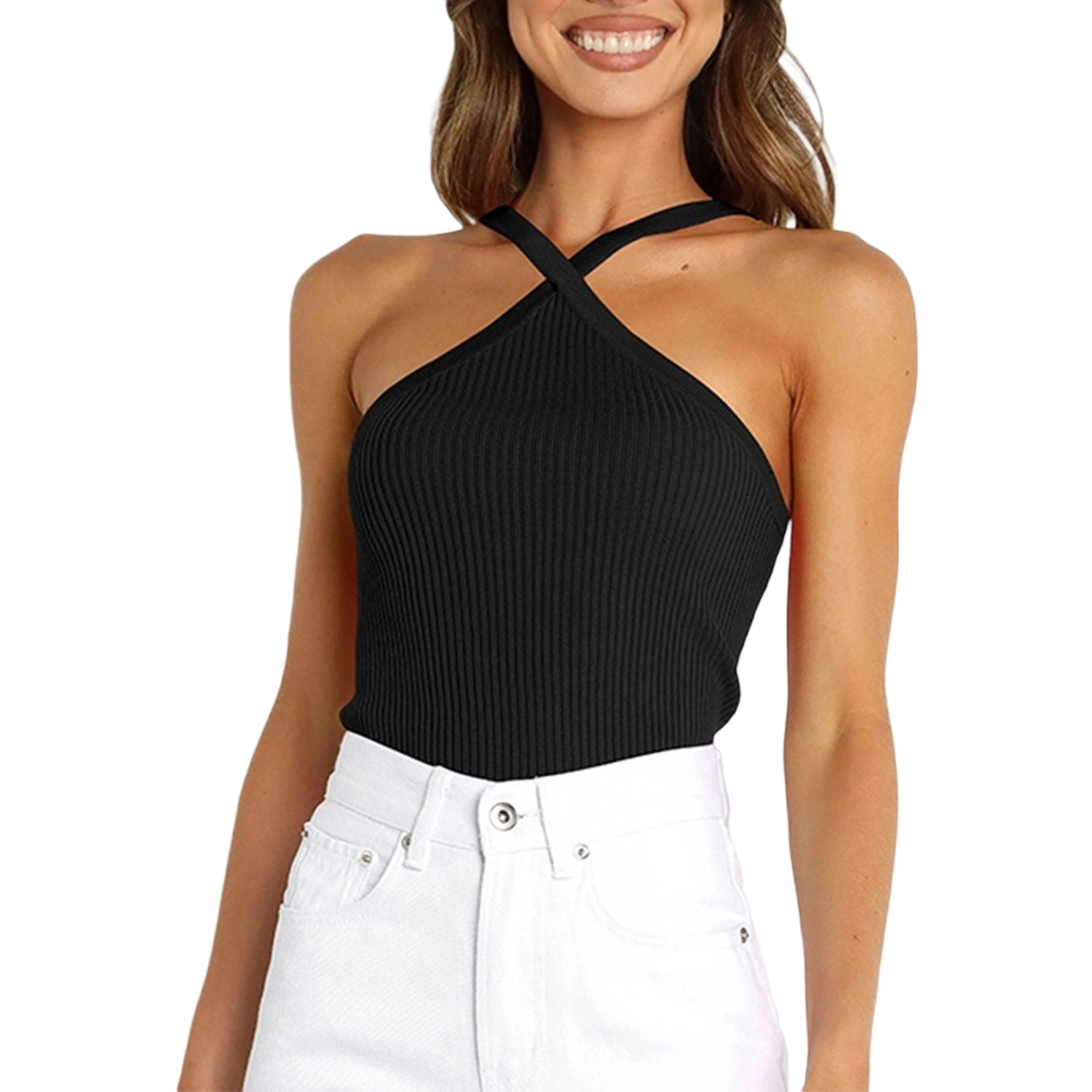 Women Camisole, Spaghetti Straps Backless Solid Slim Fit Summer Tops