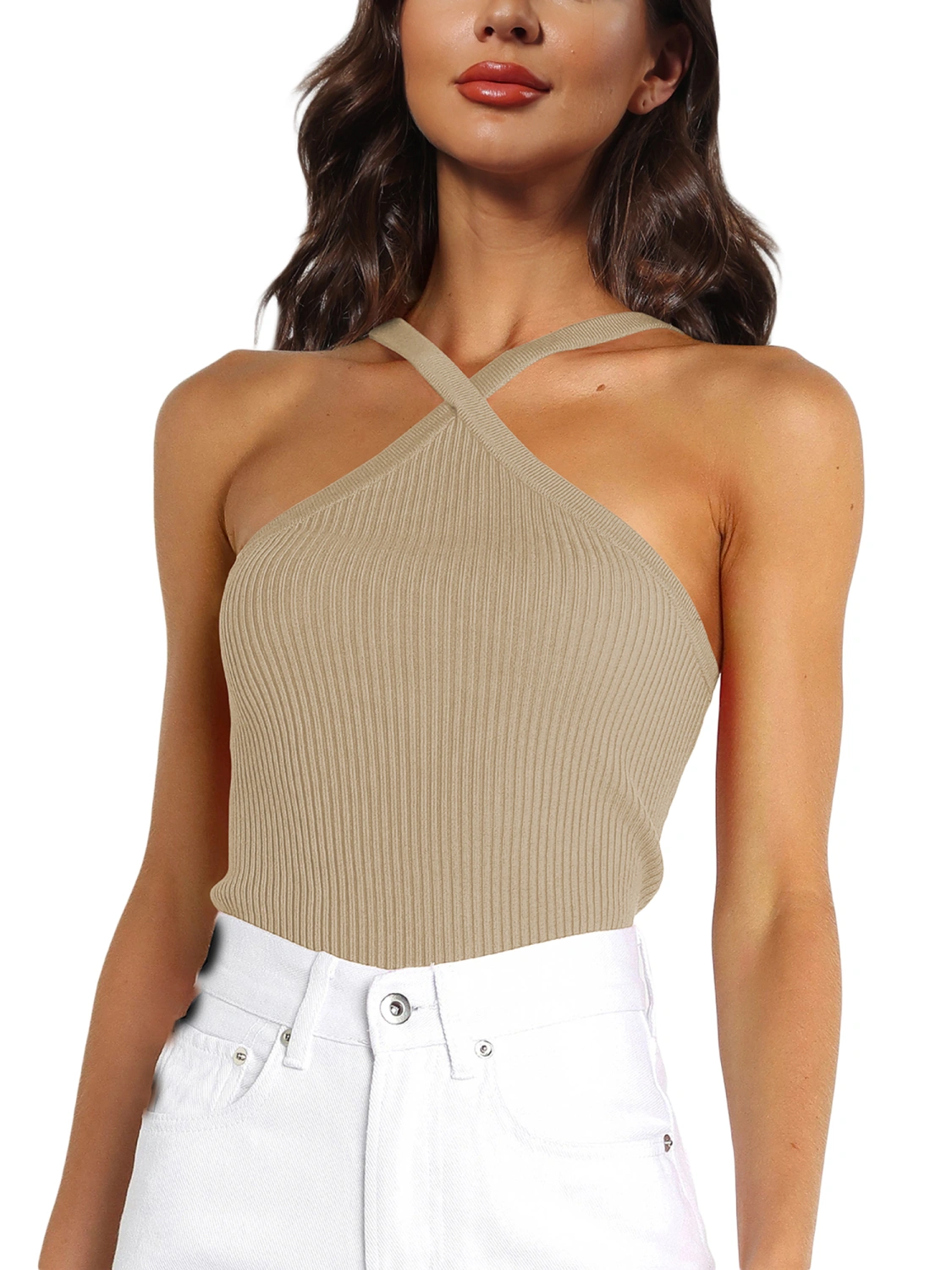 Women Camisole, Spaghetti Straps Backless Solid Slim Fit Summer Tops