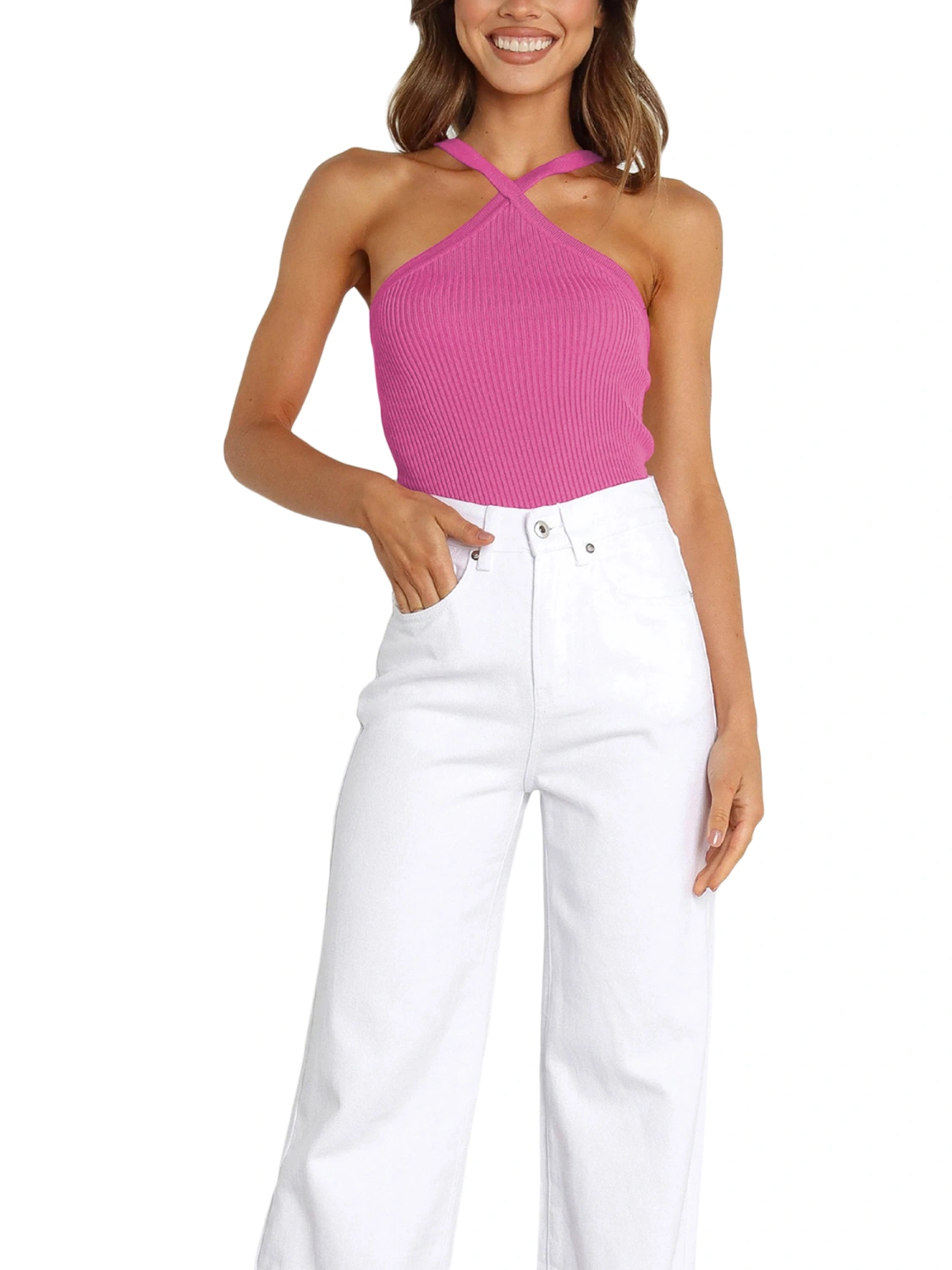 Women Camisole, Spaghetti Straps Backless Solid Slim Fit Summer Tops