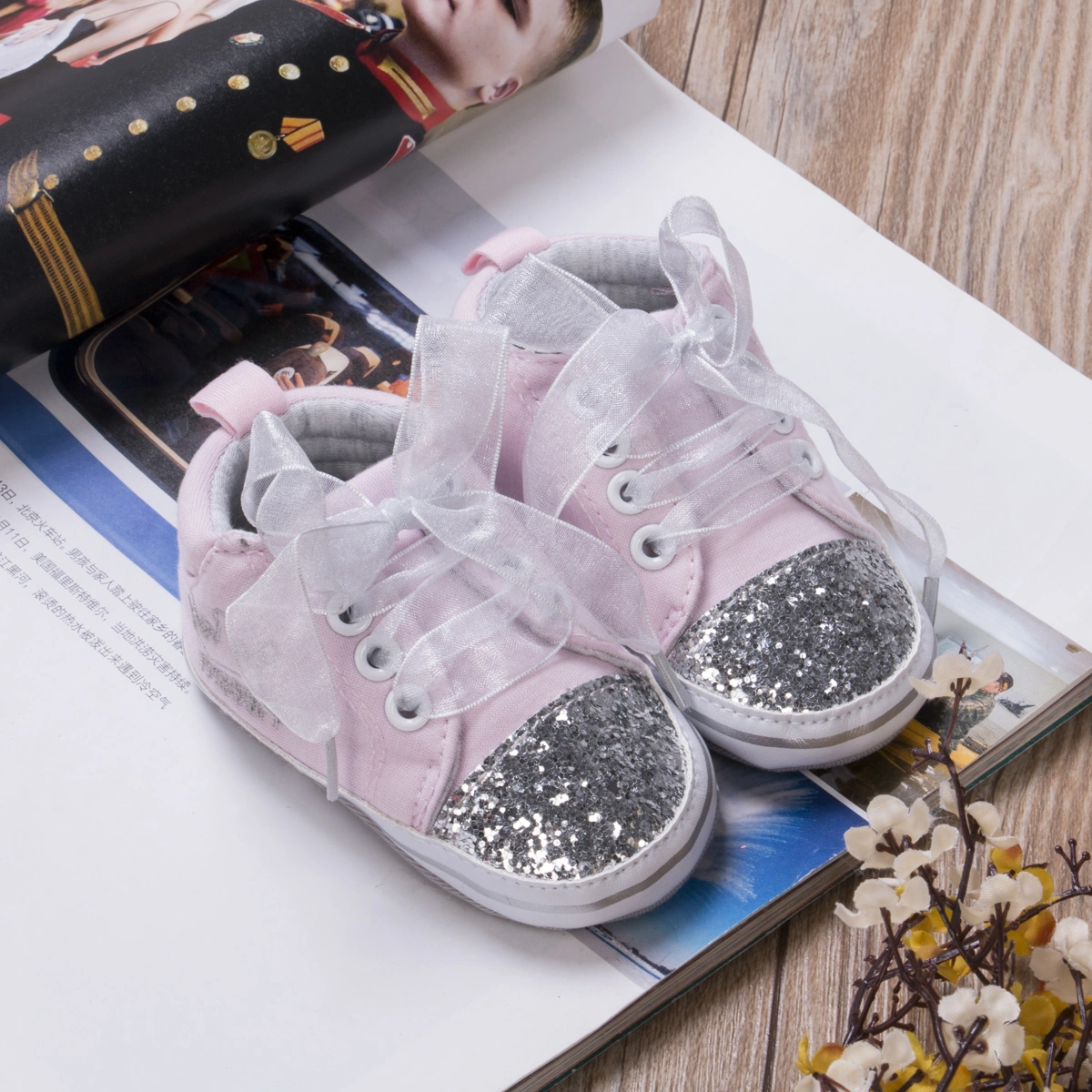 Baby Girls Soft Sole Shoes, Bandage Patchwork Sneakers with Sequin