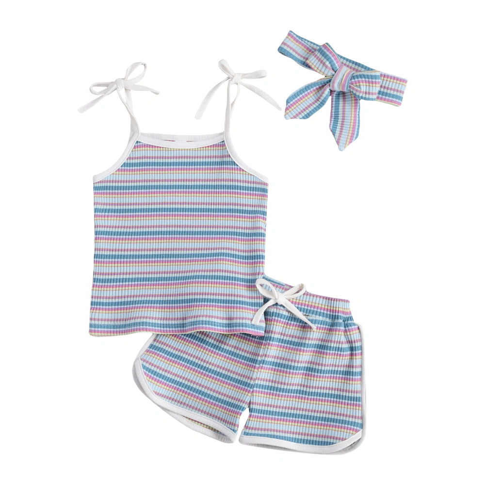 Kid's Three-piece Suit, Stripe Sleeveless Camisole and Shorts and Headwear