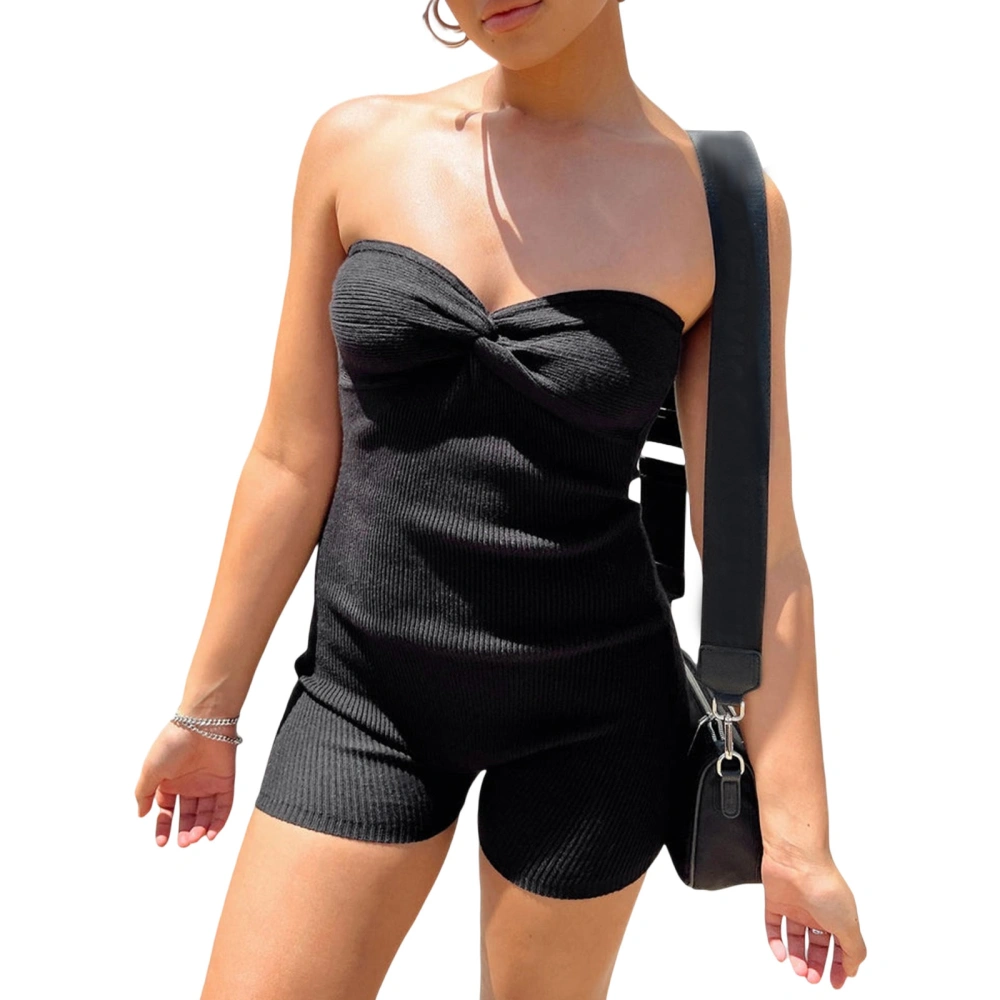 Women Solid Color Playsuits Strapless Backless Wrap Chest Jumpsuits