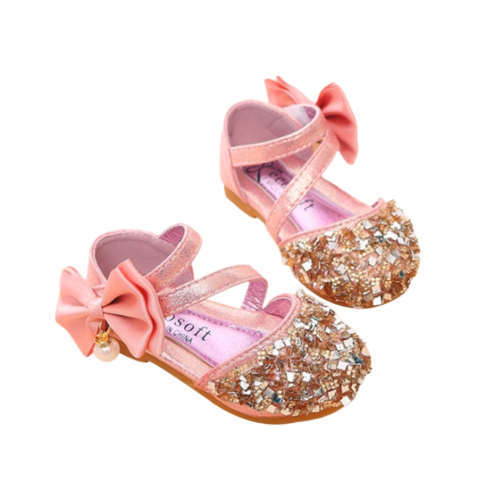 Baby Girl Princess Shoes, Sequin Bowknot Pearl Non-slip Shoes with Hook and Loop