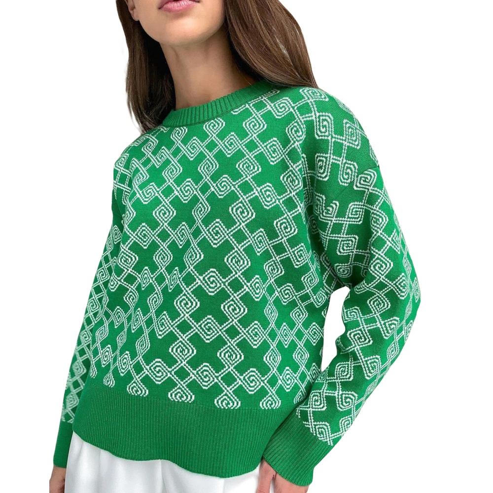 Women Sweater Knit Pullover Long Sleeve Geometric Fall Winter Tops