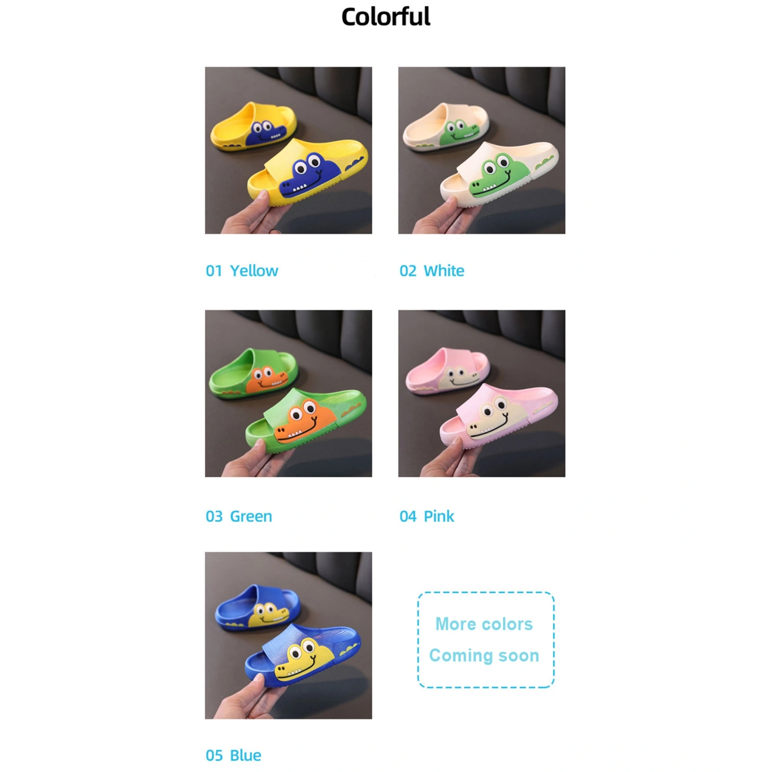Boys Girls Slide Sandals Cute Cartoon Dinosaur Anti-Slip Beach Shoes