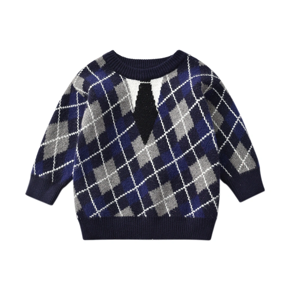 Baby Sweater, Plaid Round Neck Thick Warm Autumn and Winter Clothing